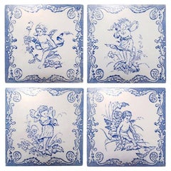 Vintage One of the Six Sets of Four Ceramic Tiles with Angels, circa 1930