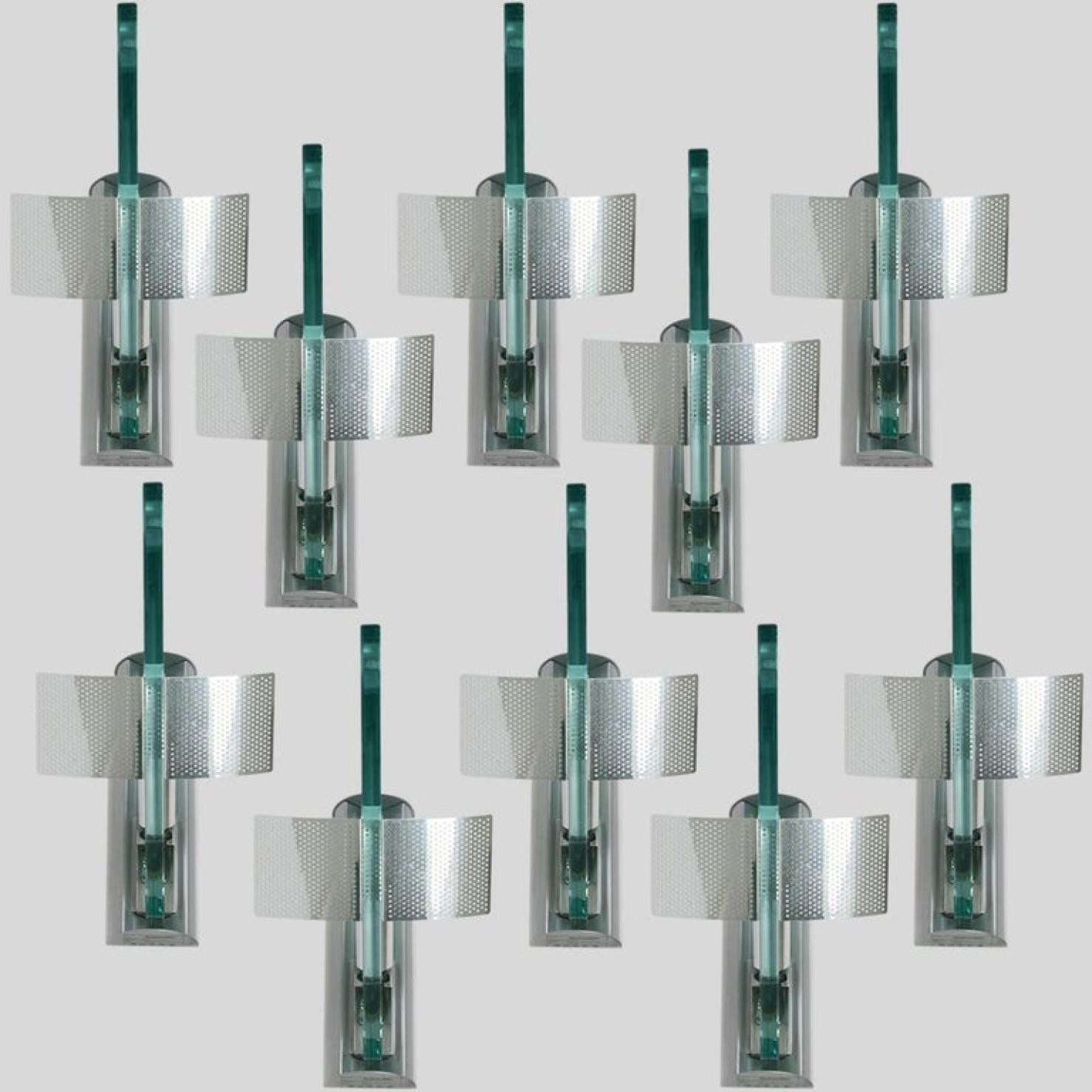 Italian One of the Ten Glass Aluminium Triangle Shaped Wall Lights, Artemide, 1984 For Sale