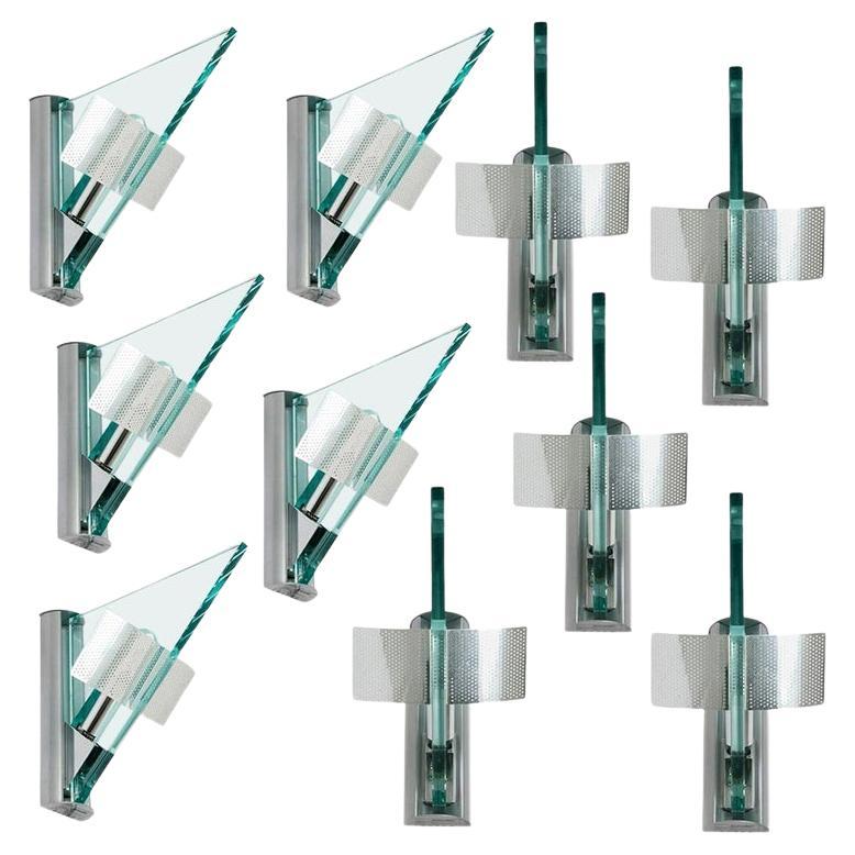 One of the Ten Glass Aluminium Triangle Shaped Wall Lights, Artemide, 1984 For Sale