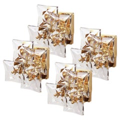 One of the Ten Square Crystal, Gold-Plated, Sconces by Kinkeldey, Germany, 1970s