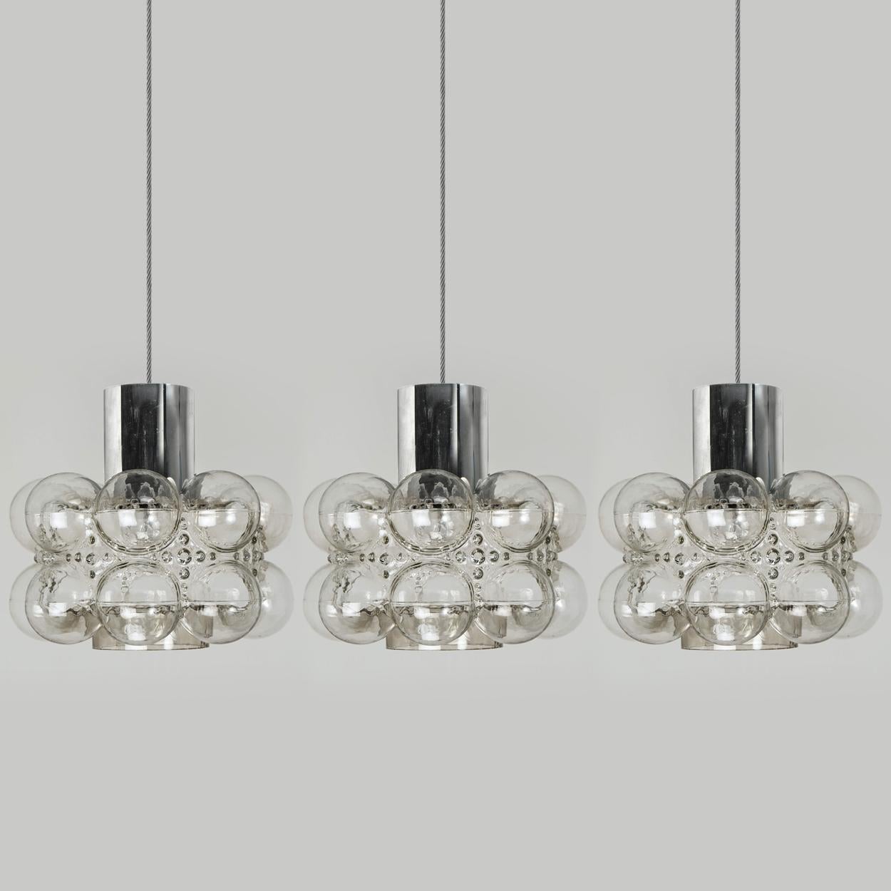 German One of the Three Beautiful Bubble Glass Pendant Lamps by Helena Tynell, 1960