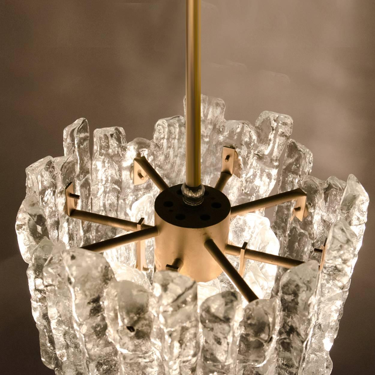One of the Three Brass Kalmar Modern Ice Glass Pedants, 1970 In Good Condition For Sale In Rijssen, NL