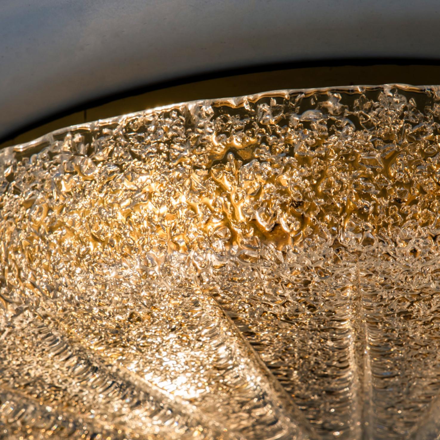One of the Three Gold Clear Brass and Textured Glass Flush Mount by Hillebrand - 7