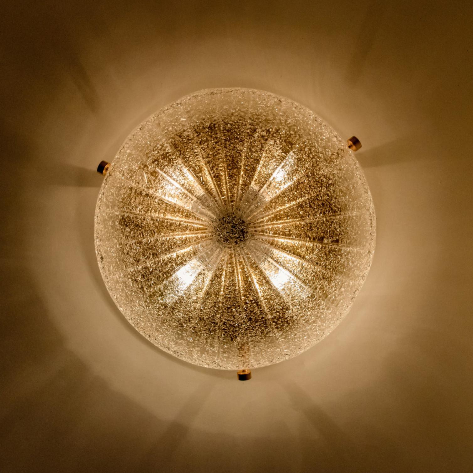 One of the Three Gold Clear Brass and Textured Glass Flush Mount by Hillebrand - 9