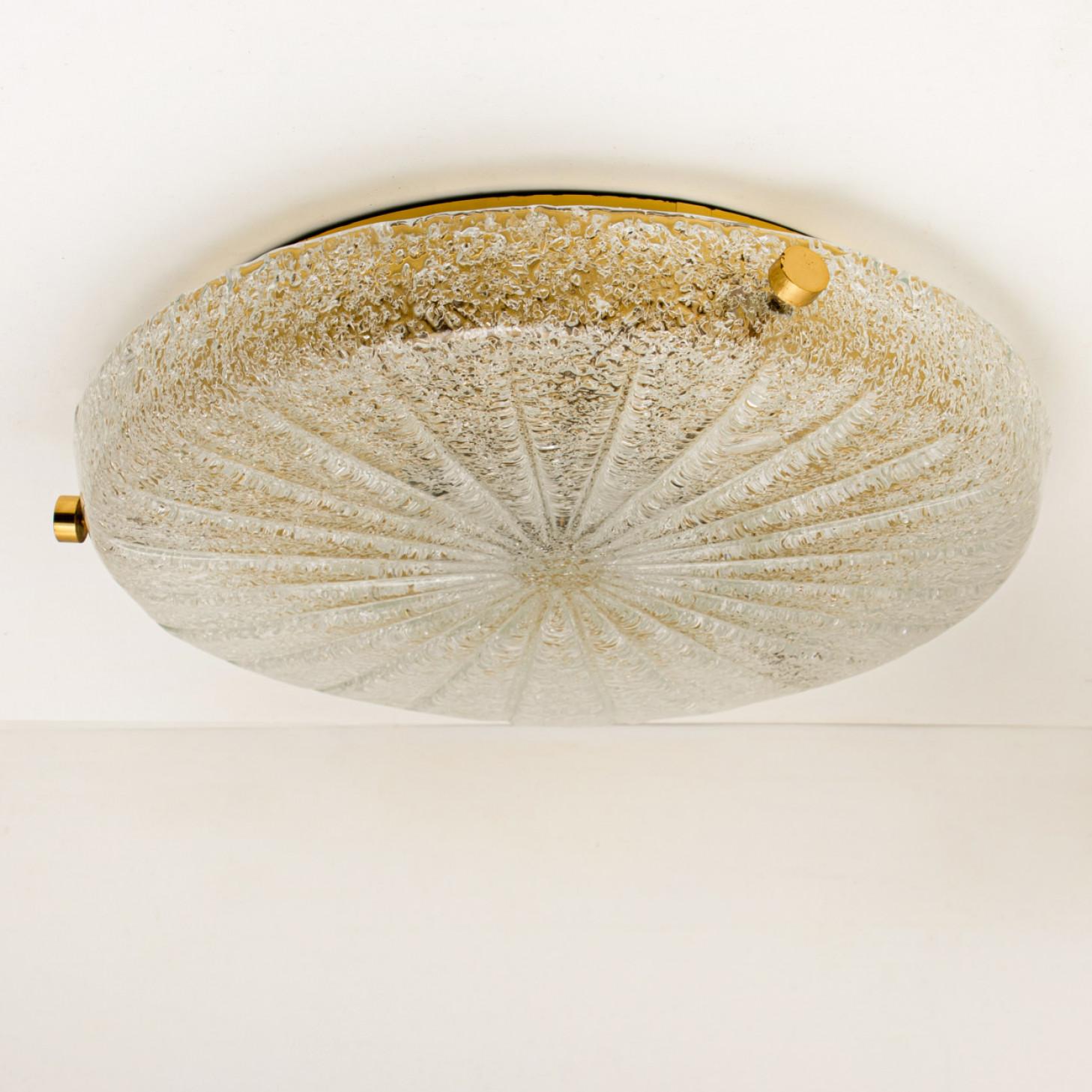 One of the Three Gold Clear Brass and Textured Glass Flush Mount by Hillebrand - 2