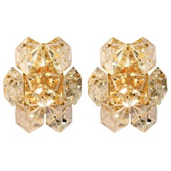 One of the Three Pairs Faceted Crystal and Gilt Sconces by Kinkeldey, Germany