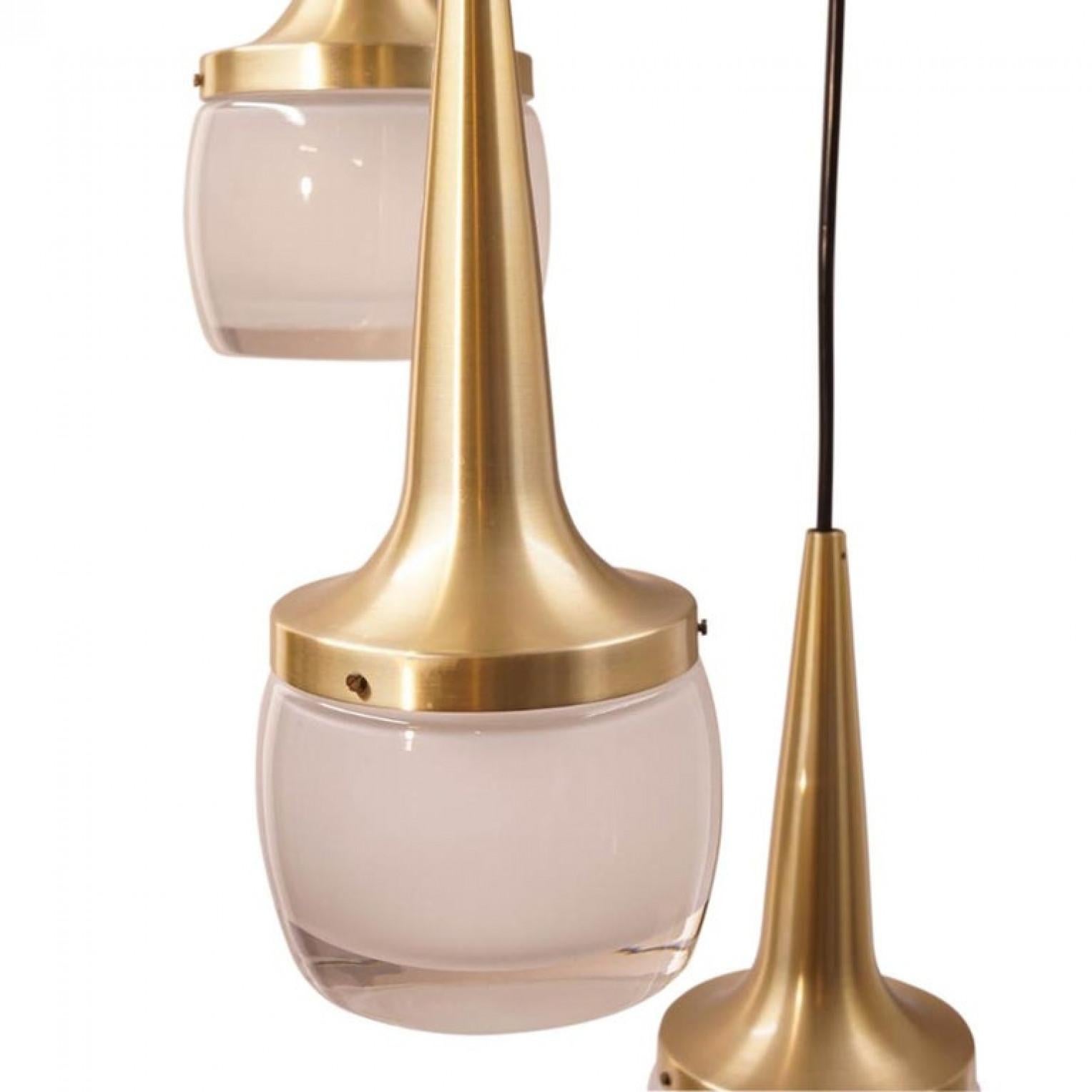 Mid-Century Modern One of the Three Pairs of Brass Glass Cascade Fixtures by Staff, 1960 For Sale