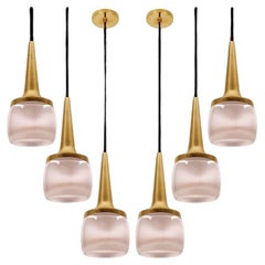 One of the Three Pairs of Brass Glass Cascade Fixtures by Staff, 1960
