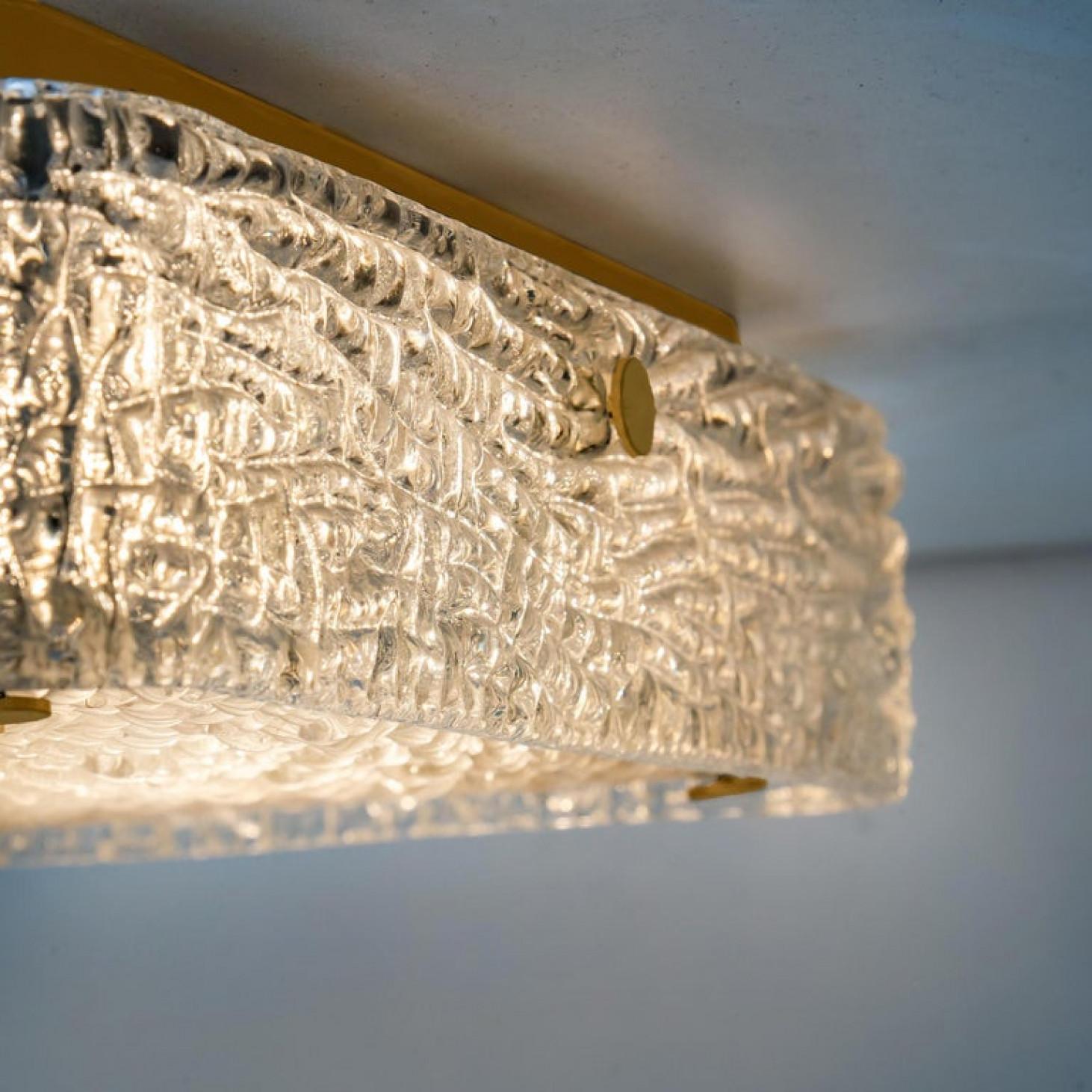 One of the Three Square Textured Glass Flushmount Wall lights by J.T Kaiser For Sale 5