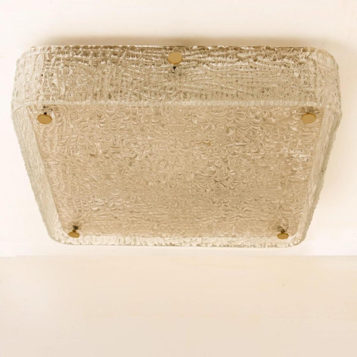 20th Century One of the Three Square Textured Glass Flushmount Wall lights by J.T Kaiser For Sale