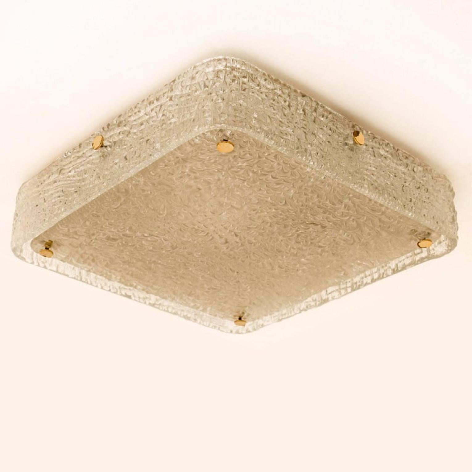 One of the Three Square Textured Glass Flushmount Wall lights by J.T Kaiser For Sale 1