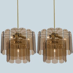 One of the Two Amber Smoked Glass Mid-Century Chandelier, Germany, 1970s
