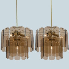 One of the Two Amber Smoked Glass Mid-Century Chandelier, Germany, 1970s