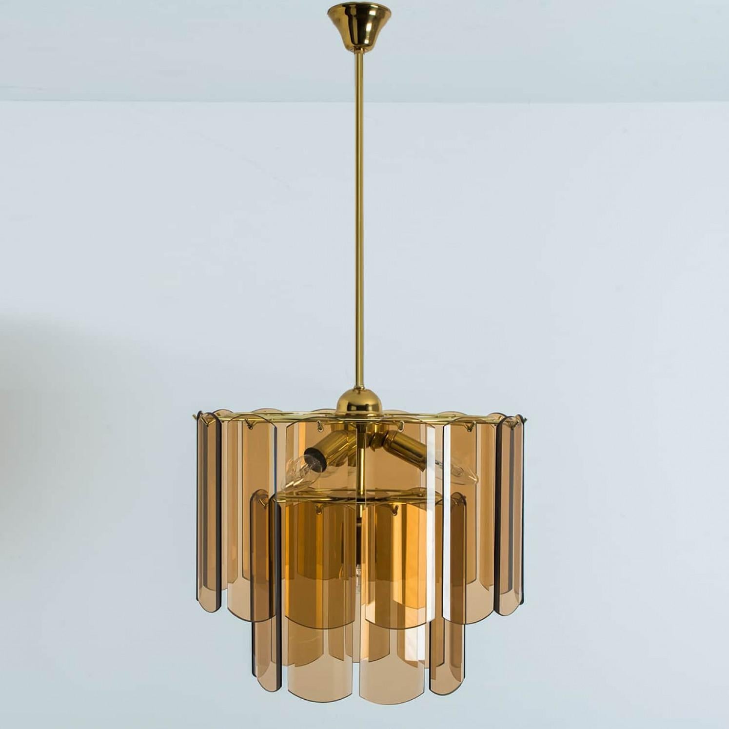 Mid-Century Modern Lustre du milieu du siècle dernier en verre fumé ambré, Allemagne, 1970 en vente