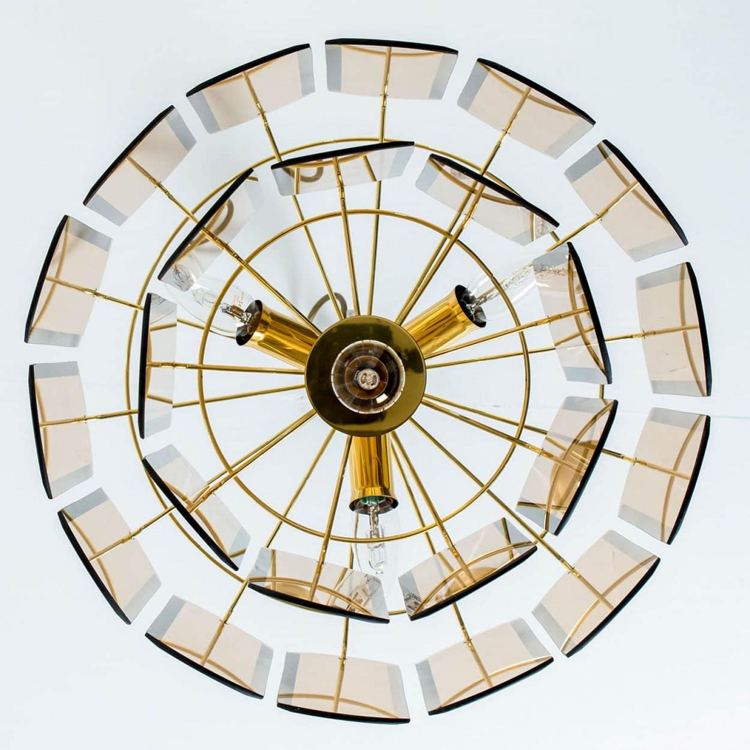 Lustre du milieu du siècle dernier en verre fumé ambré, Allemagne, 1970 Bon état - En vente à Rijssen, NL