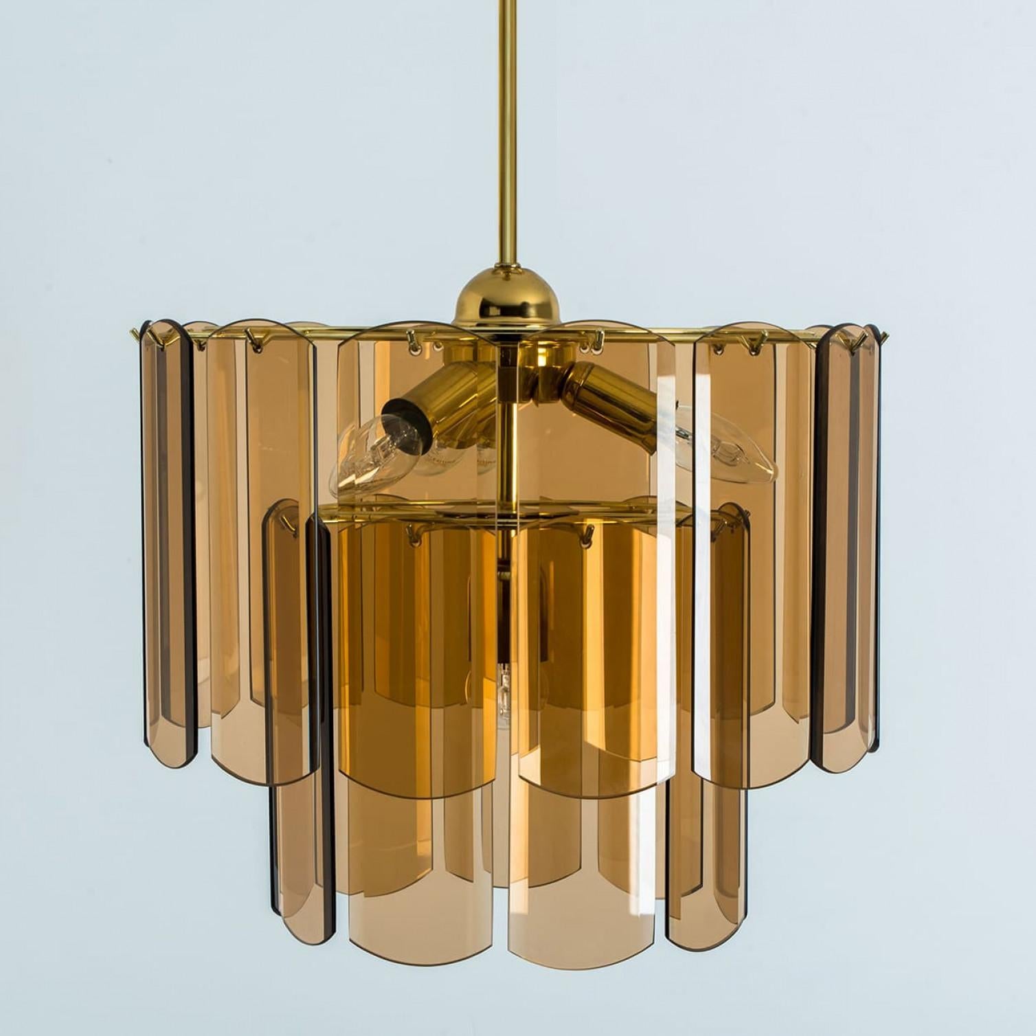 Fin du 20e siècle Lustre du milieu du siècle dernier en verre fumé ambré, Allemagne, 1970 en vente