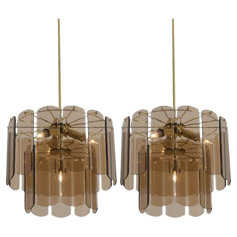 One of the Two Amber Smoked Glass Mid-Century Chandelier, Germany, 1970s