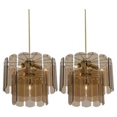 One of the Two Amber Smoked Glass Mid-Century Chandelier, Germany, 1970s