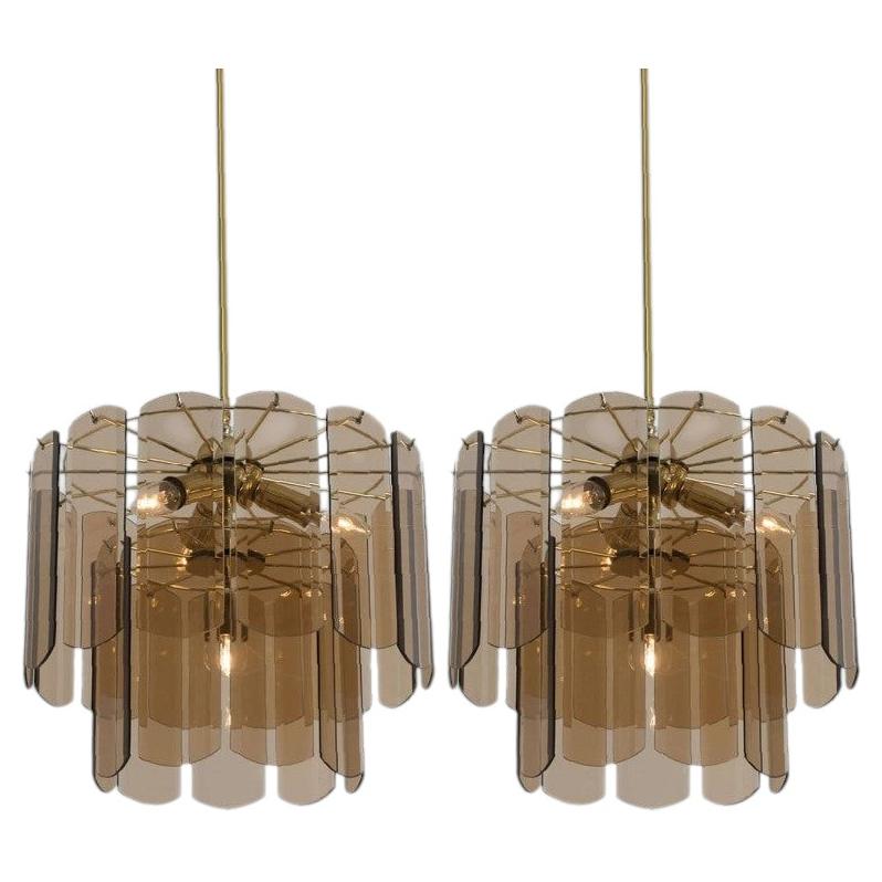 One of the Two Amber Smoked Glass Mid-Century Chandelier, Germany, 1970s