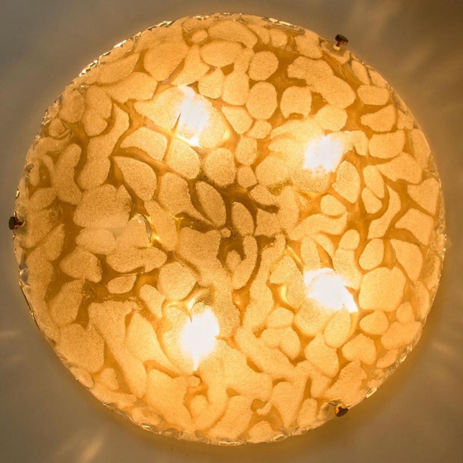 One of the Two Brass and Blown Murano Glass Wall Light or Flush Mounts, 1960s For Sale 4