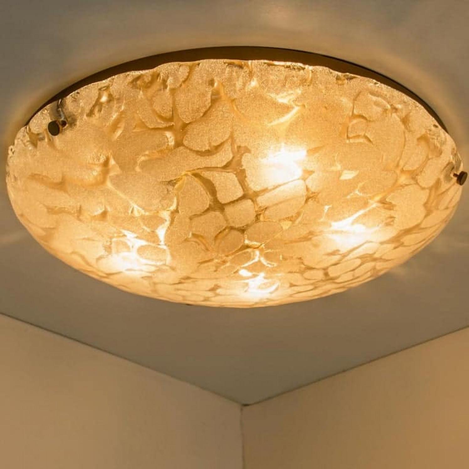 One of the Two Brass and Blown Murano Glass Wall Light or Flush Mounts, 1960s For Sale 4