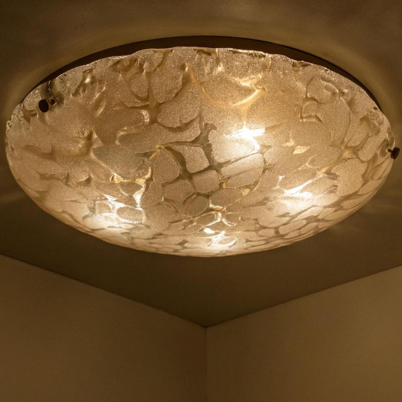 One of the Two Brass and Blown Murano Glass Wall Light or Flush Mounts, 1960s For Sale 5