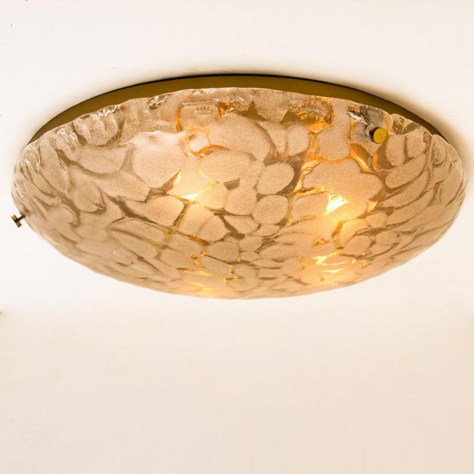 One of the Two Brass and Blown Murano Glass Wall Light or Flush Mounts, 1960s For Sale 7