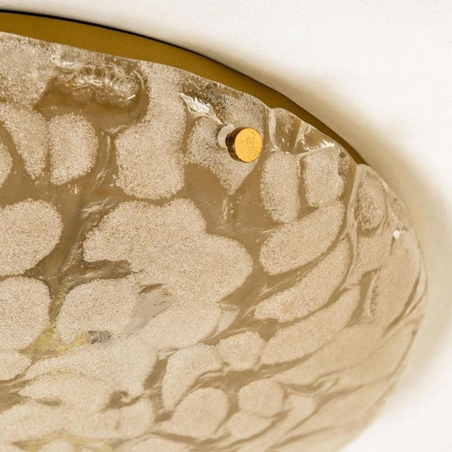One of the Two Brass and Blown Murano Glass Wall Light or Flush Mounts, 1960s For Sale 9