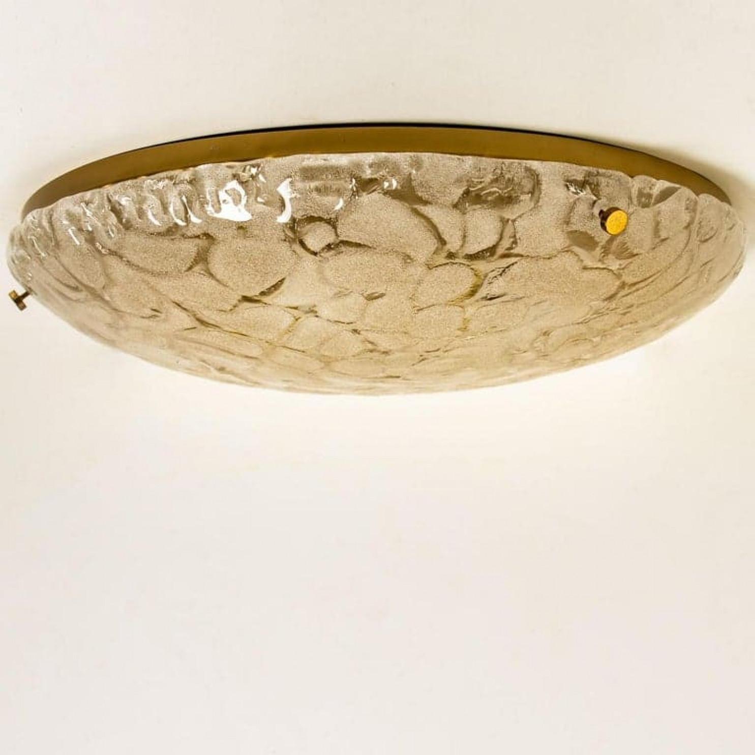 Mid-Century Modern One of the Two Brass and Blown Murano Glass Wall Light or Flush Mounts, 1960s For Sale