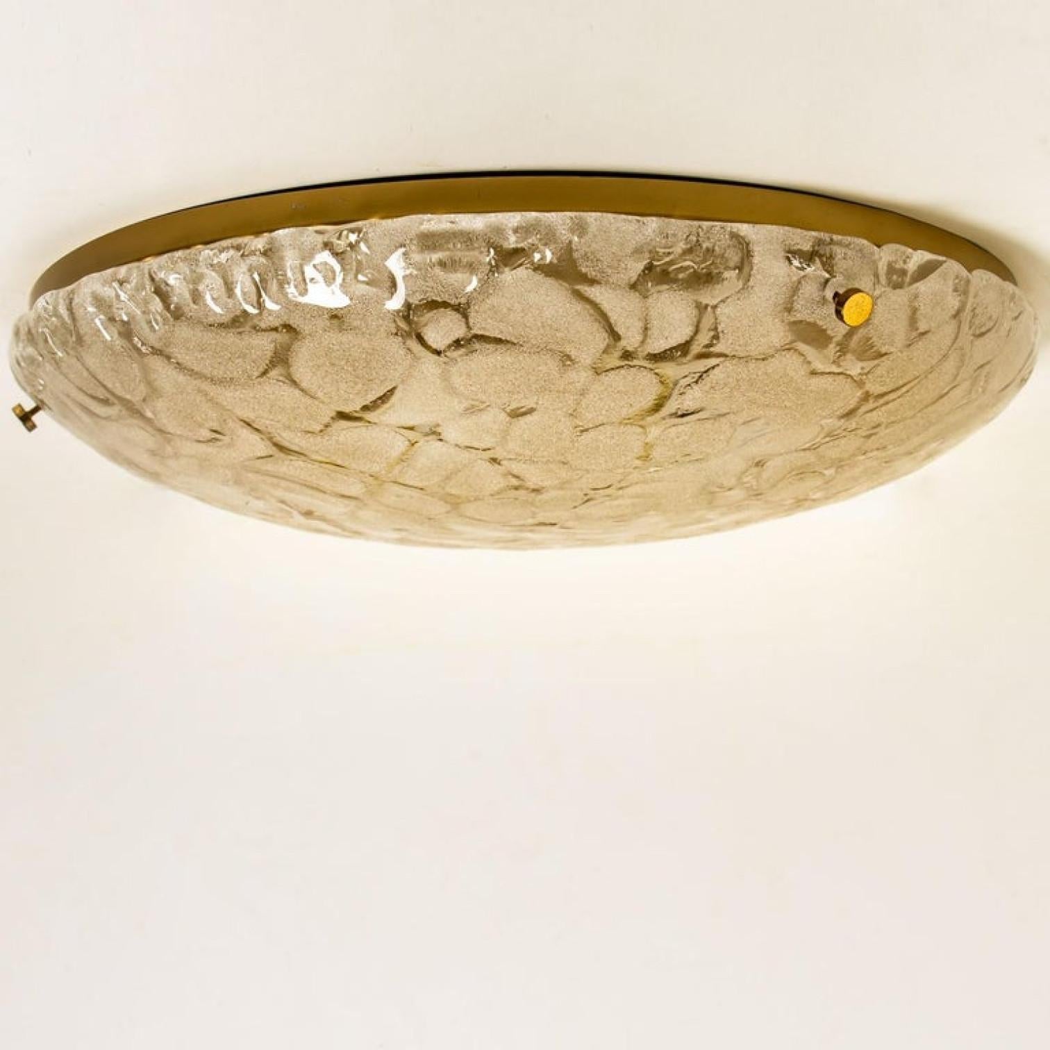 German One of the Two Brass and Blown Murano Glass Wall Light or Flush Mounts, 1960s For Sale