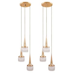 One of the Two Brass Glass Cascade Fixtures by Staff Beige Cord, 1960