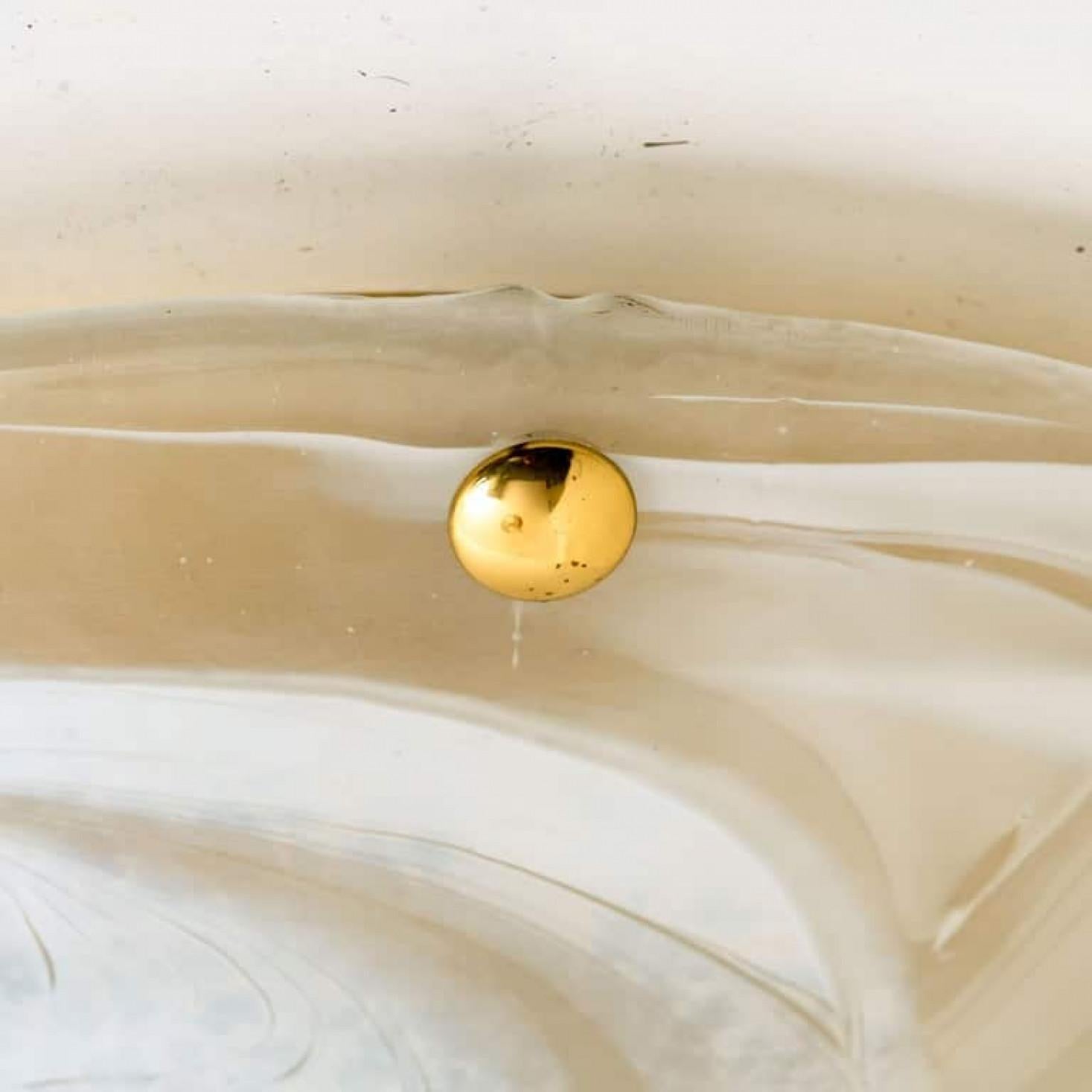 One of the Two Brass Massive Murano Glass Wall Lights or Flush Mounts, 1960 For Sale 1