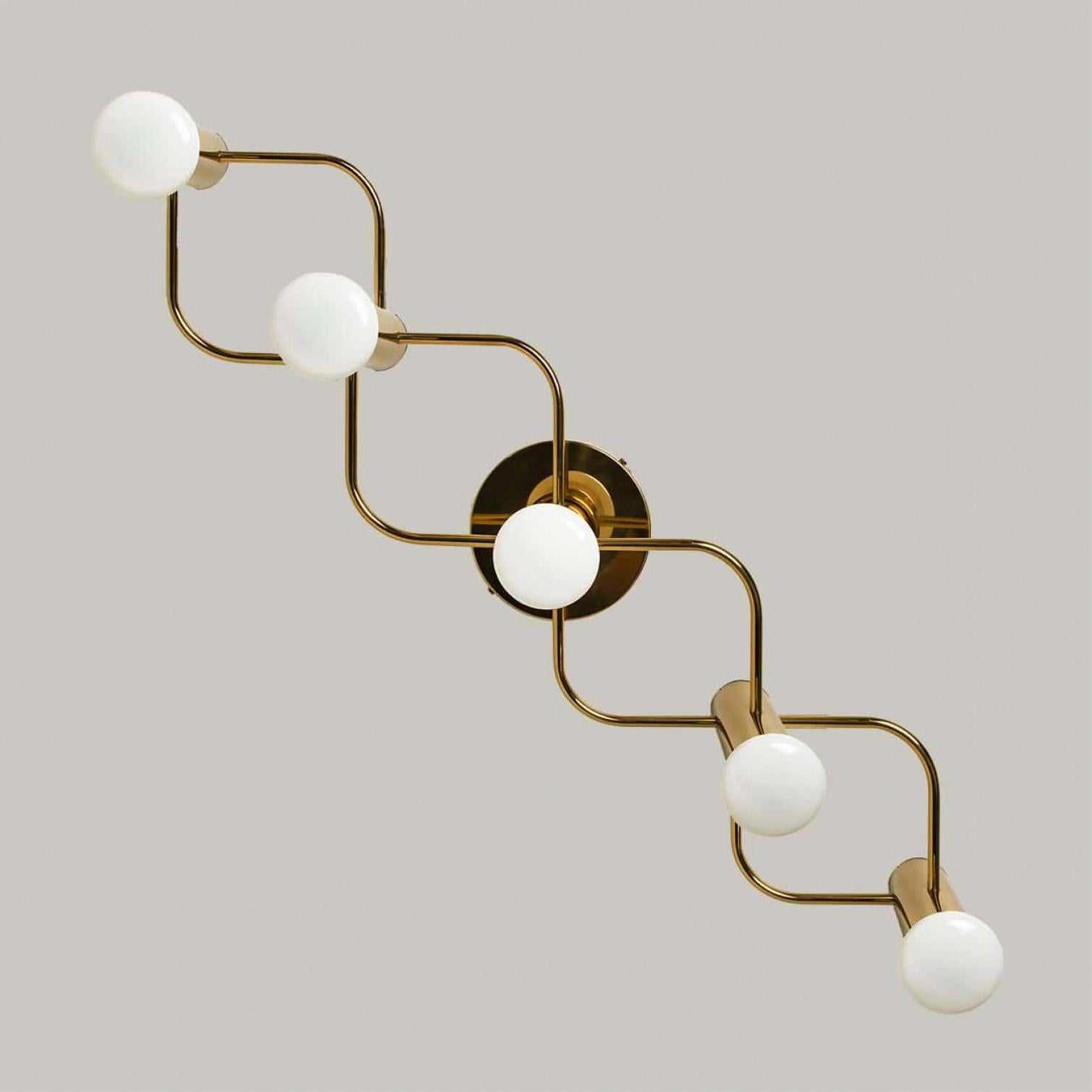 German One of the Two Brass Wall Lights/Flush Mounts by Leola, 1970s For Sale