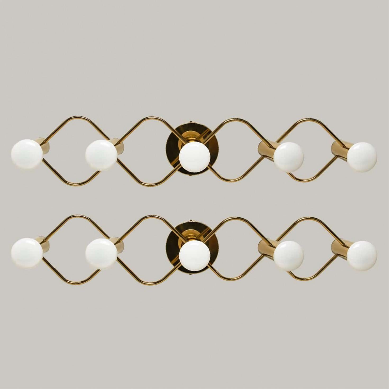 Other One of the Two Brass Wall Lights/Flush Mounts by Leola, 1970s For Sale