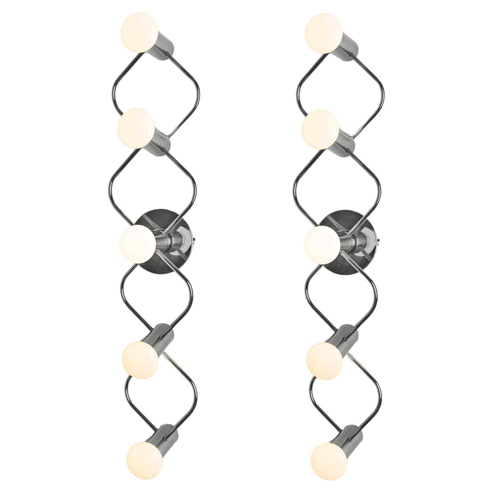 One of the Two Chrome Wall Lights/Flush Mounts by Leola, 1970s For Sale