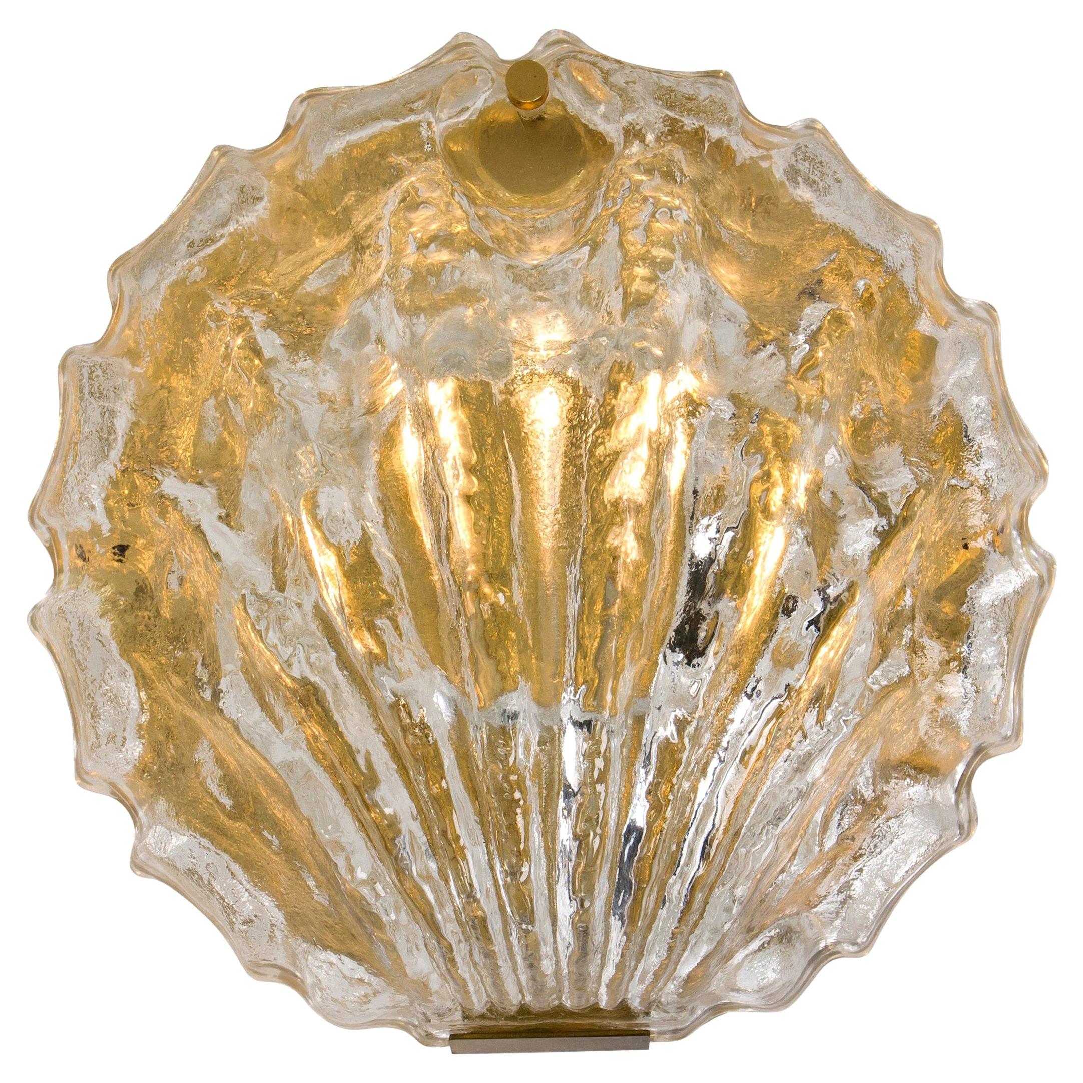One of the Two Golden Ice Glass Shell Wall Sconces from Kalmar, 1960s