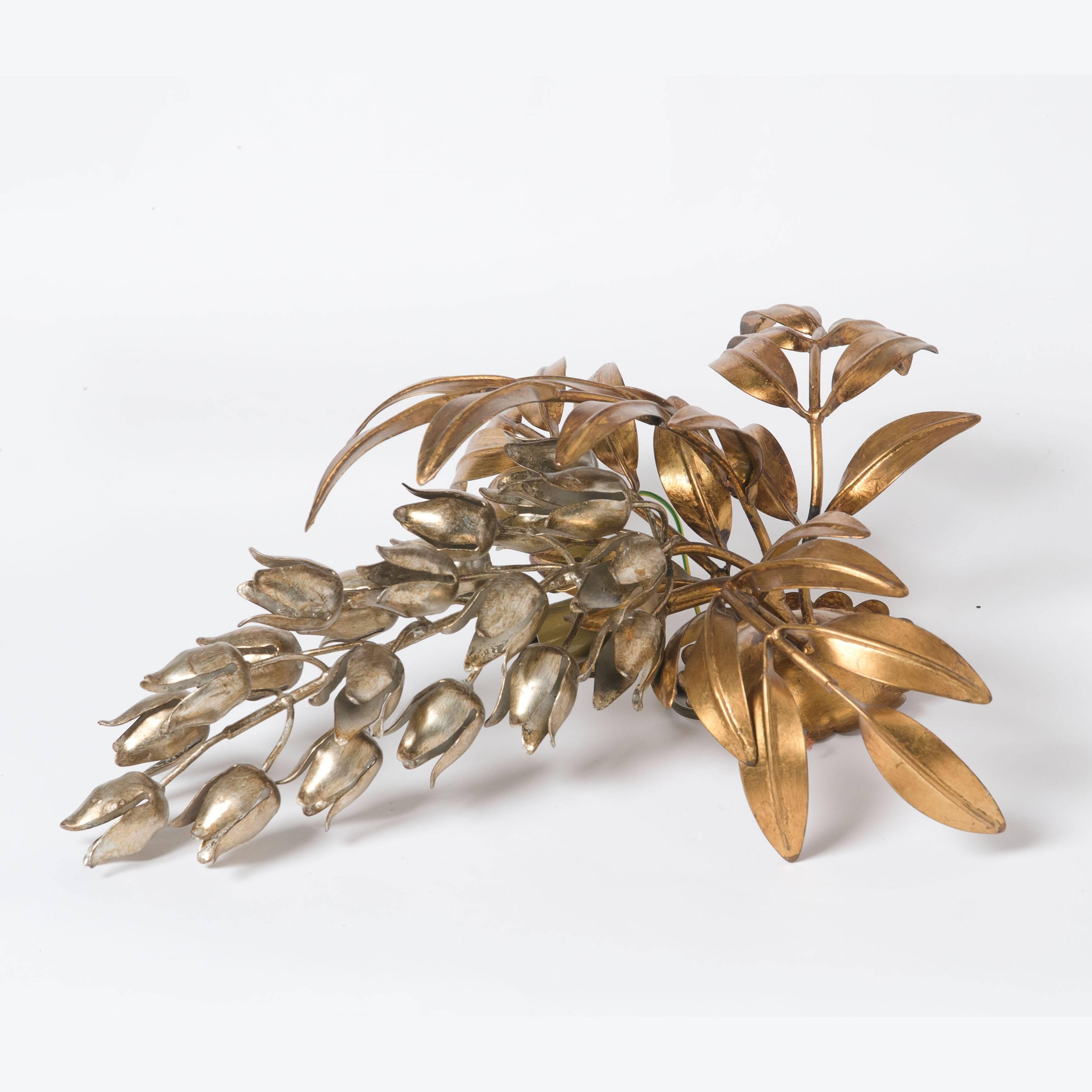 Mid-Century Modern One of the Two Hans Kögl Gilt Metal Palm Tree Wall Light Sconces, 1960s
