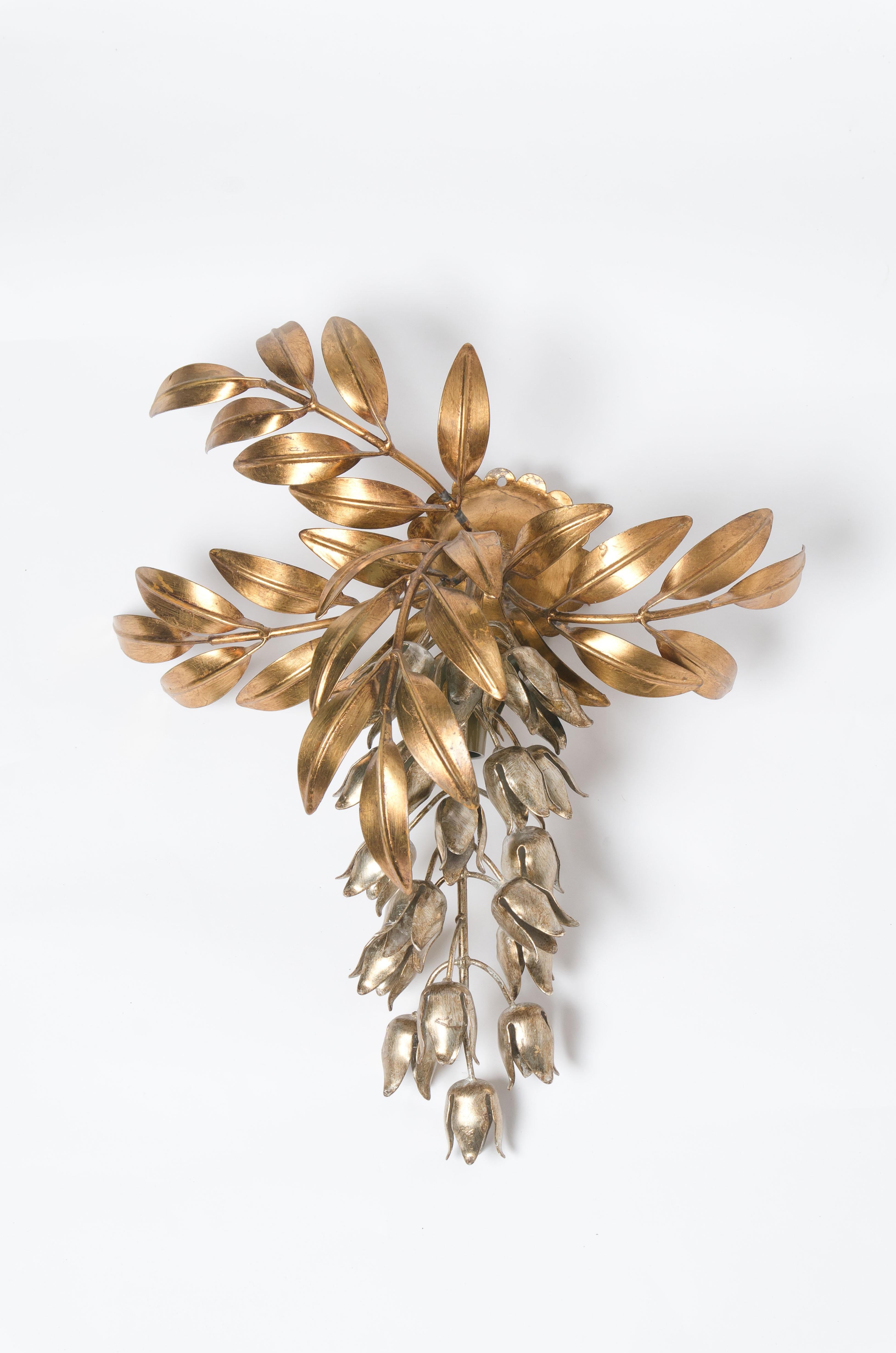 One of the Two Hans Kögl Gilt Metal Palm Tree Wall Light Sconces, 1960s 1