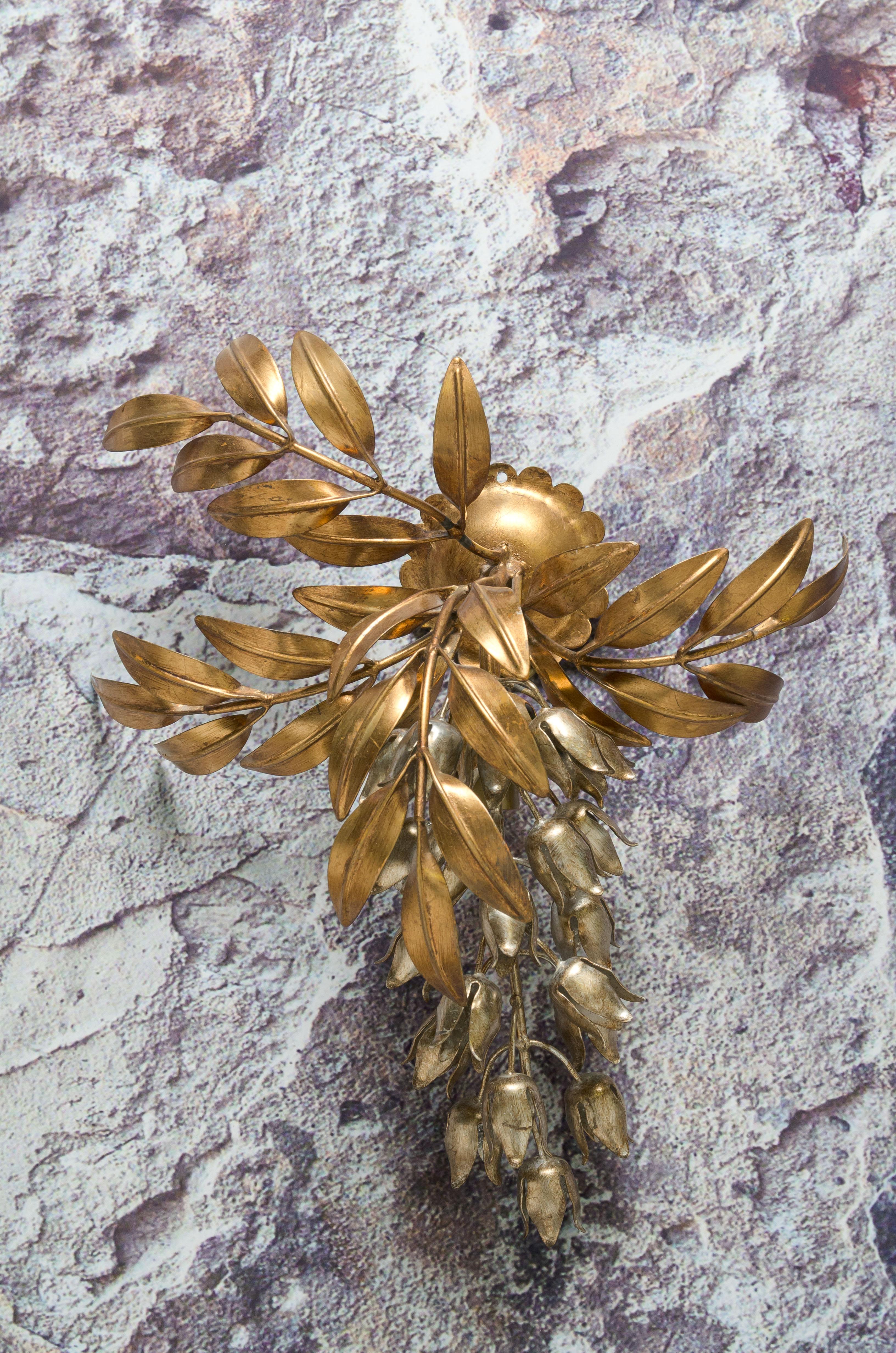 One of the Two Hans Kögl Gilt Metal Palm Tree Wall Light Sconces, 1960s 2