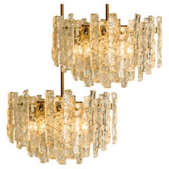 One of the two Ice Glass and Brass Chandeliers by J.T. Kalmar, Austria