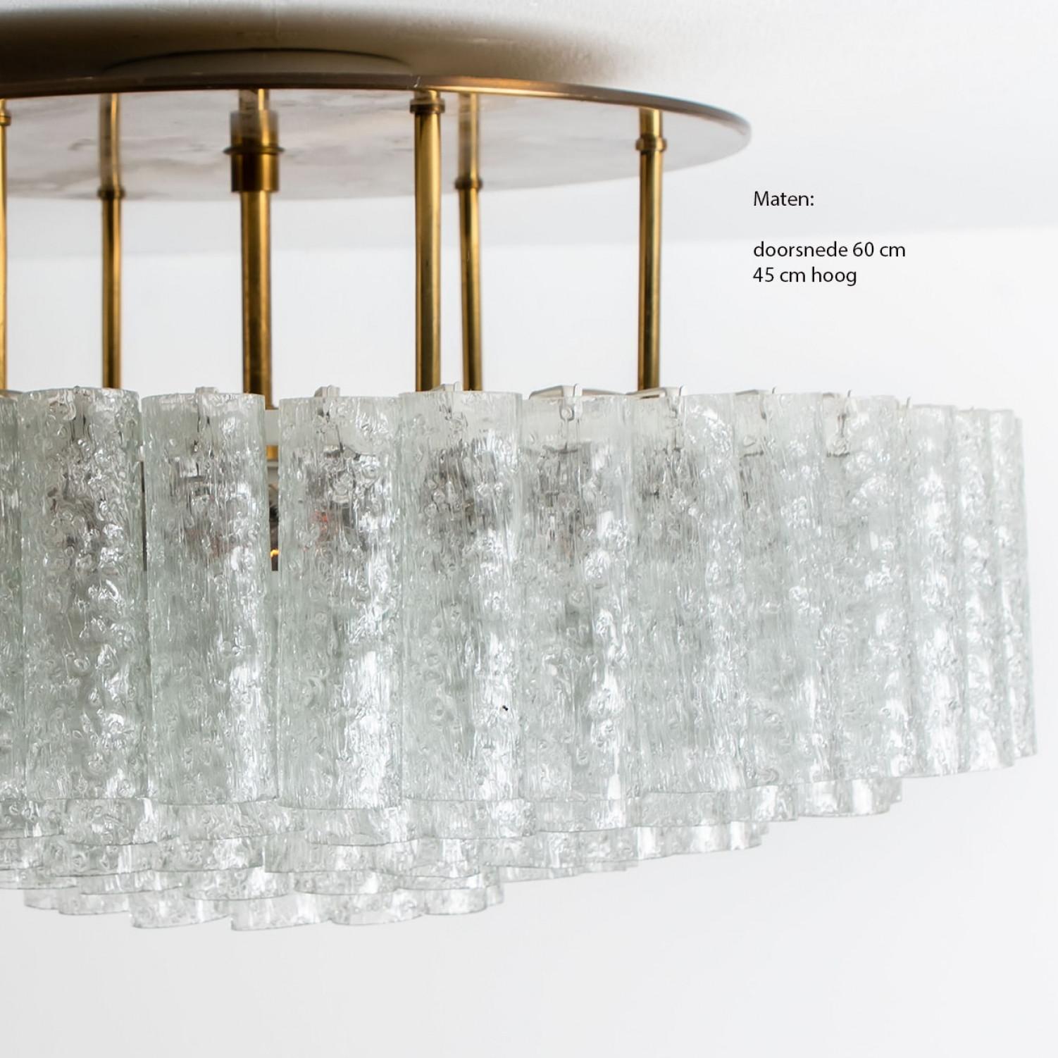 One of the Two Large Blown Glass Brass Flush Mount Light Fixtures by Doria 1960s For Sale 4