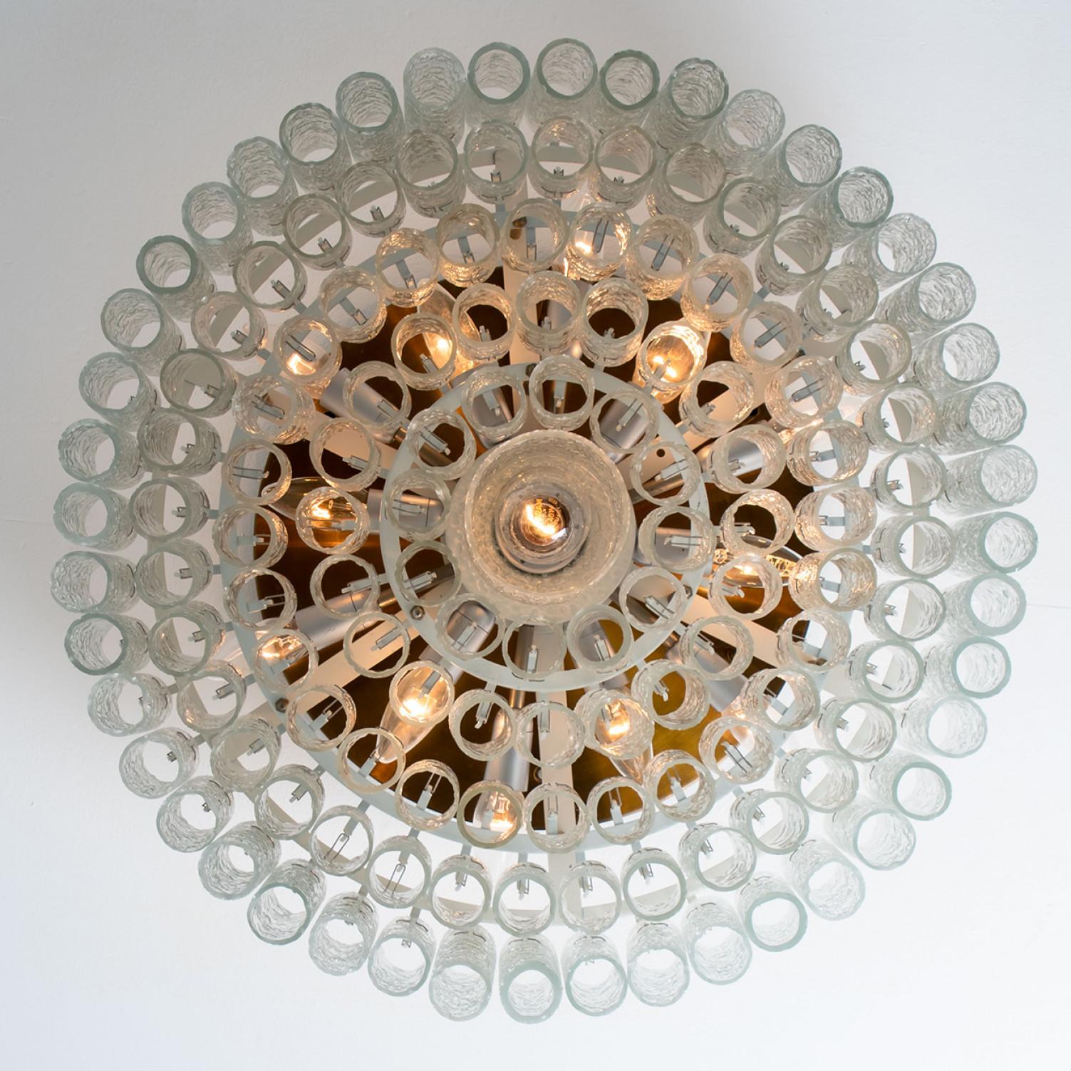 One of the Two Large Blown Glass Brass Flush Mount Light Fixtures by Doria 1960s For Sale 6