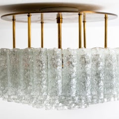One of the Two Large Blown Glass Brass Flush Mount Light Fixtures by Doria 1960s