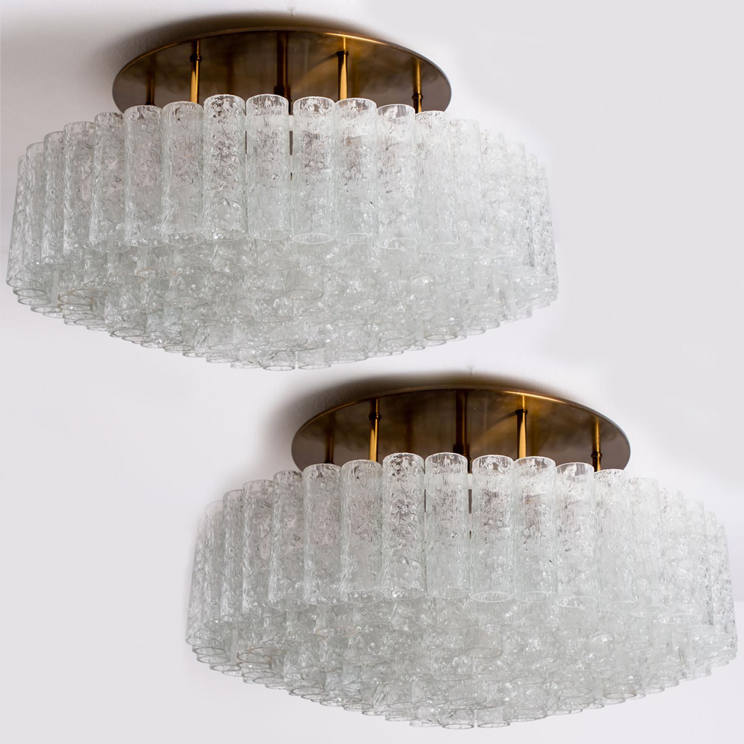 Austrian One of the Two Large Blown Glass Brass Flush Mount Light Fixtures by Doria 1960s For Sale