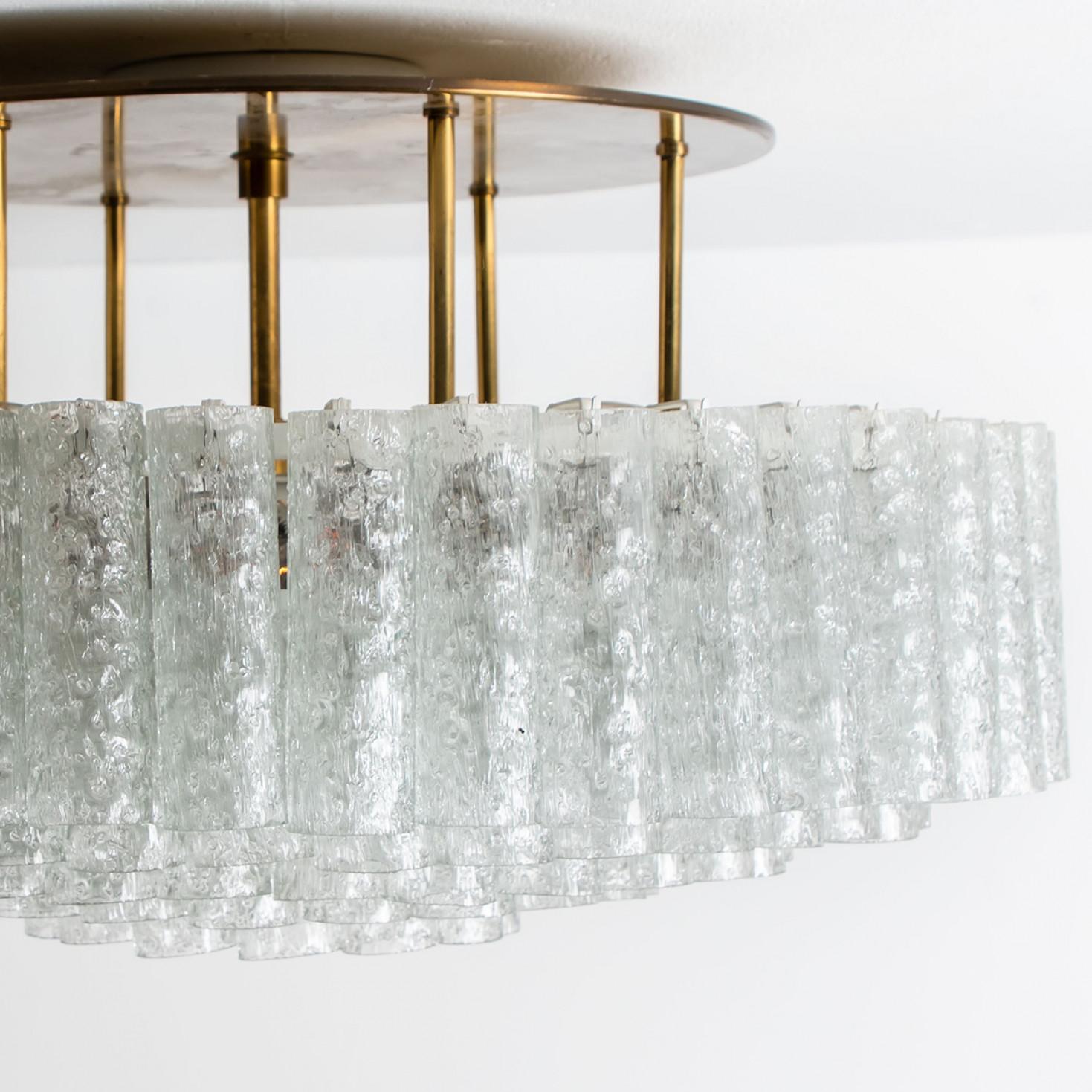 Polished One of the Two Large Blown Glass Brass Flush Mount Light Fixtures by Doria 1960s For Sale