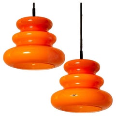 One of the Two Orange Peill & Putzler Pendant Lights, 1970s