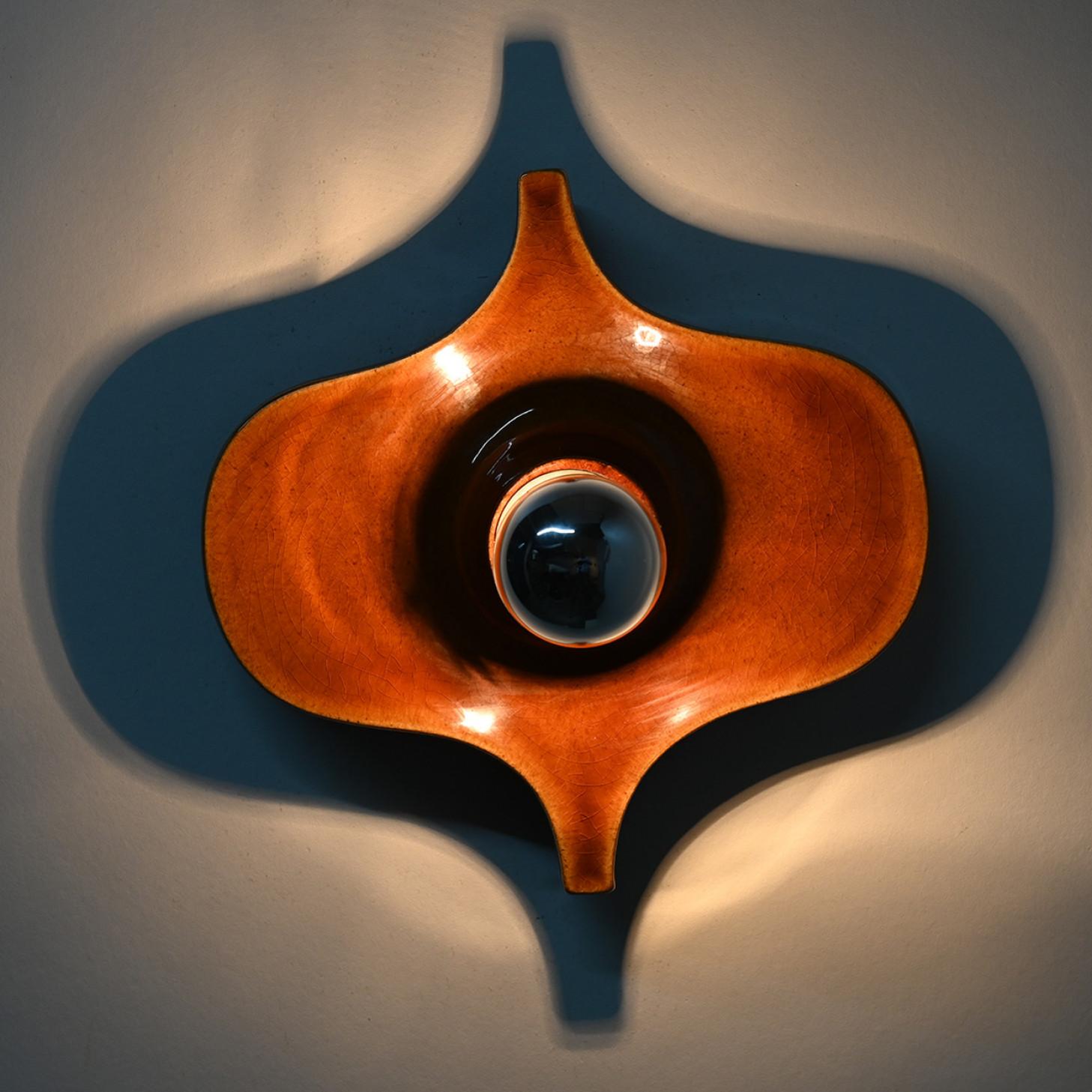 One of the Two Pairs of Fat Lava Brown Ceramic Wall Lights, Hustadt Keramik For Sale 3
