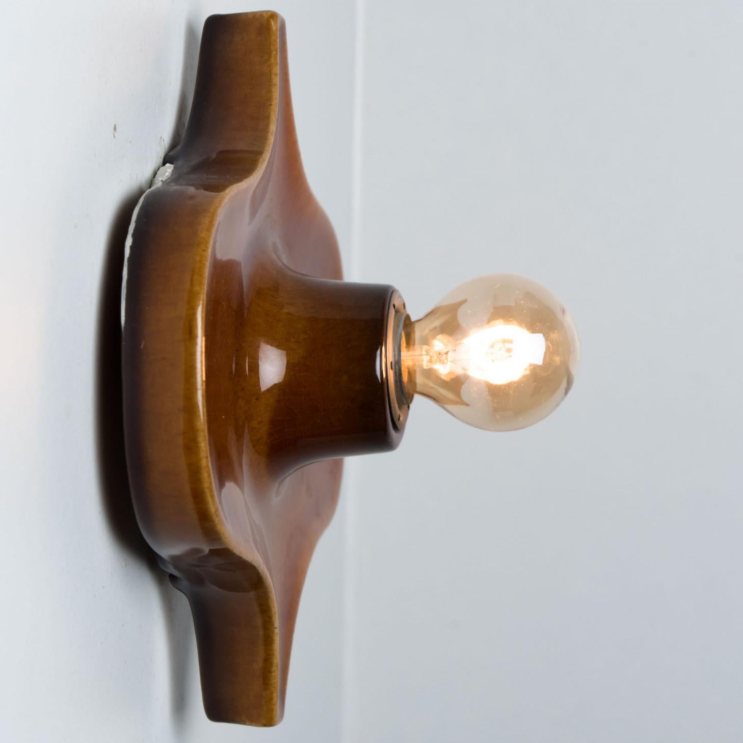 20th Century One of the Two Pairs of Fat Lava Brown Ceramic Wall Lights, Hustadt Keramik For Sale