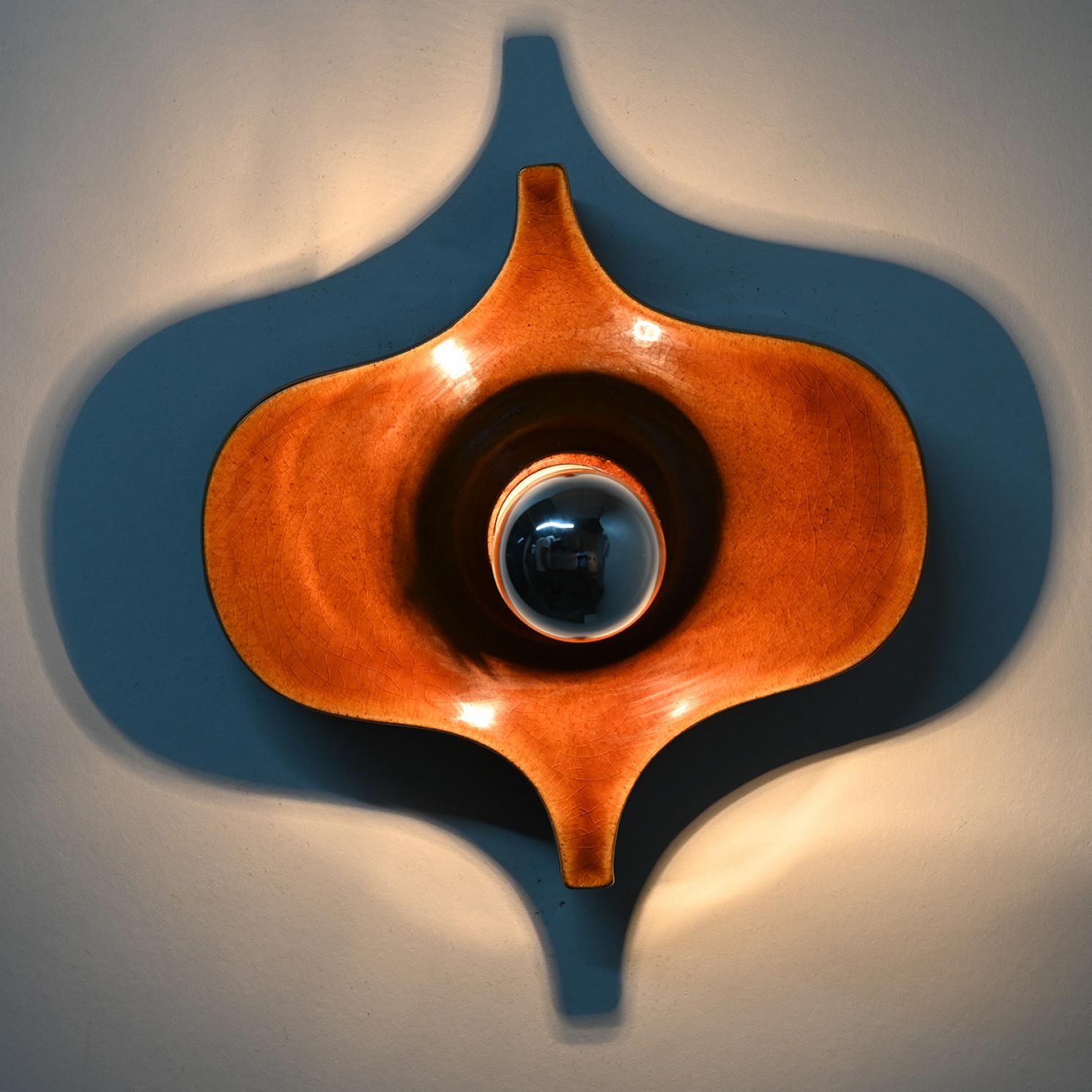 One of the Two Pairs of Fat Lava Brown Ceramic Wall Lights, Hustadt Keramik For Sale 1