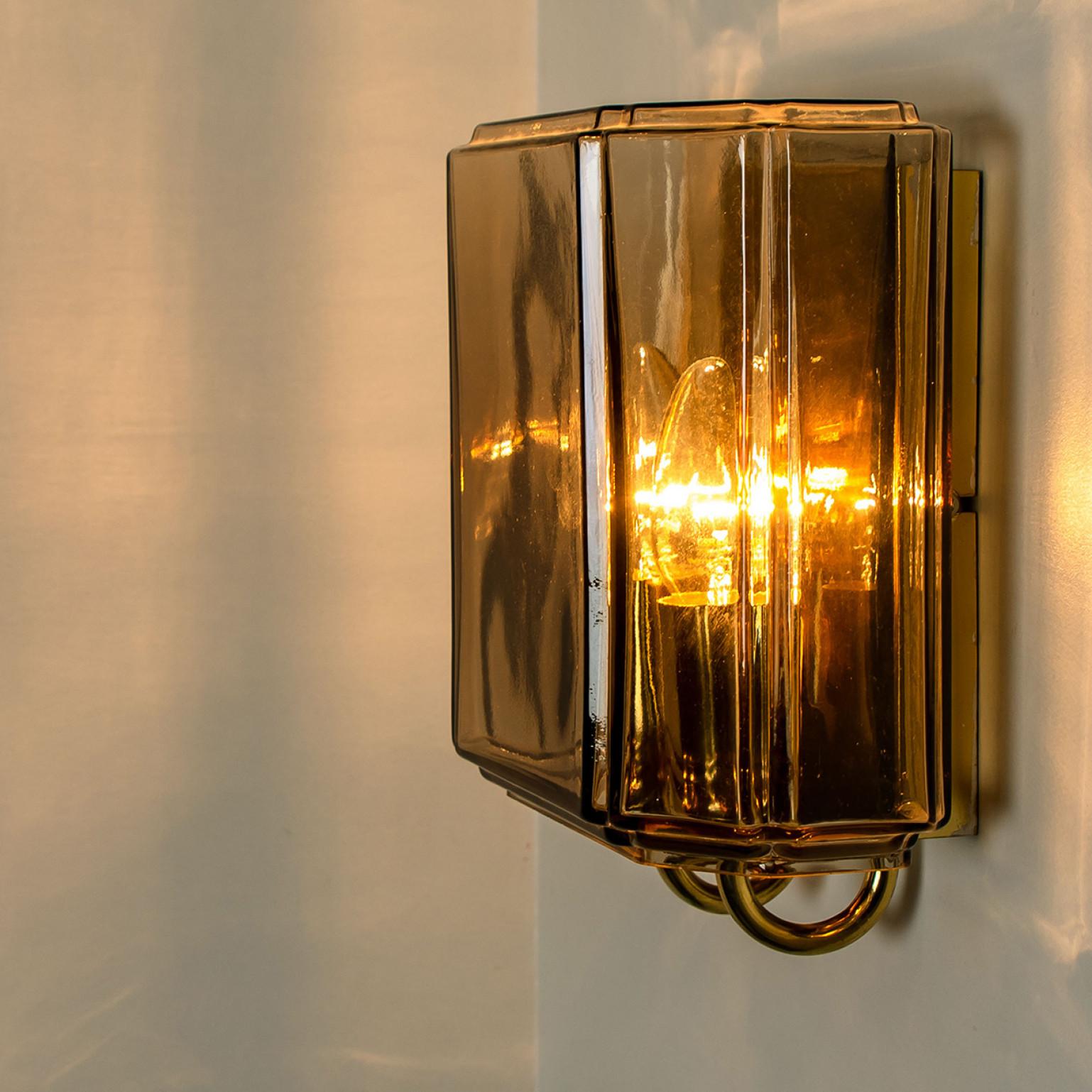 One of the two Pairs of Smoked Glass Wall Lights Sconces by Glashütte Limburg, 1 For Sale 5